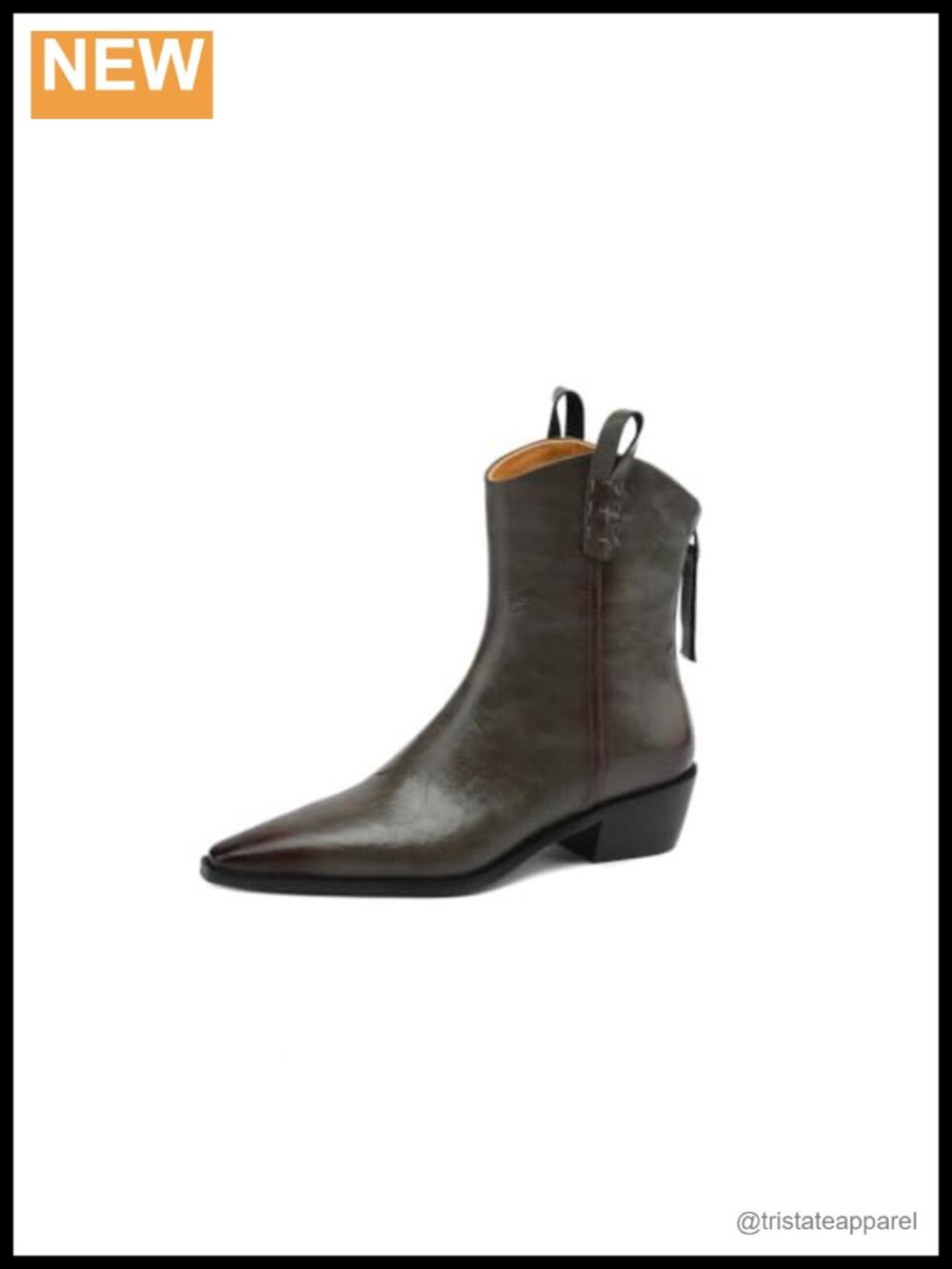 Handmade Leather Ankle Boots Pointed Toe Block Heel Zip Closure Winter
